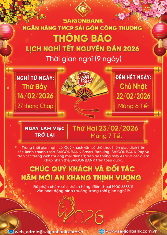 THÔNG BÁO LỊCH NGHỈ TẾT NGUYÊN ĐÁN 2026